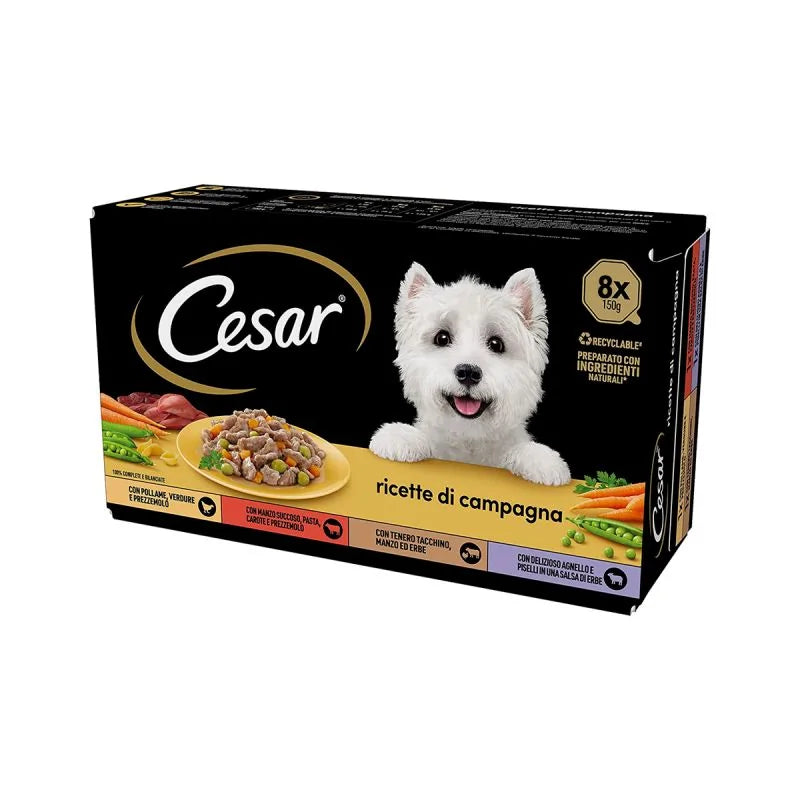 Cesar Ricette di Campagna 8X150gr Alimento umido per Cani Cesar Ricette di Campagna 8X150gr Alimento umido per Cani
